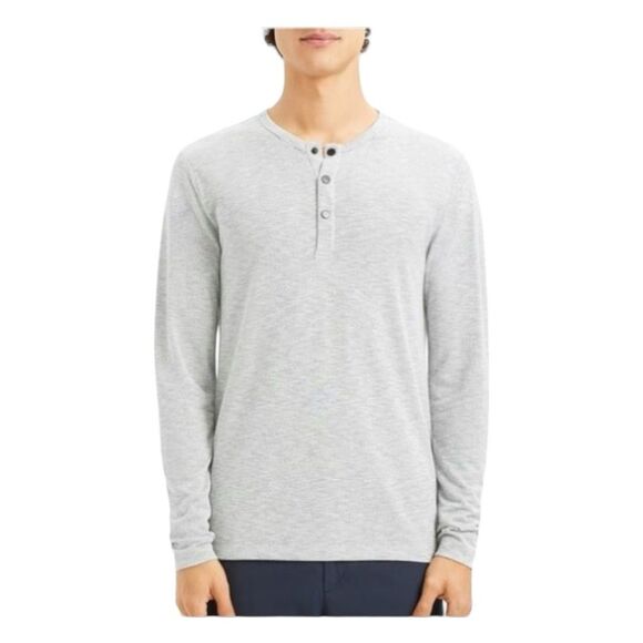 Theory Modal Cotton Core Henley Shirt Gray Pestle Melange Long Sleeve XL - Picture 3 of 9